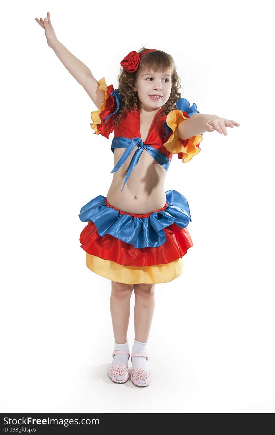 Portrait of the little girl dancer to a white background. Portrait of the little girl dancer to a white background