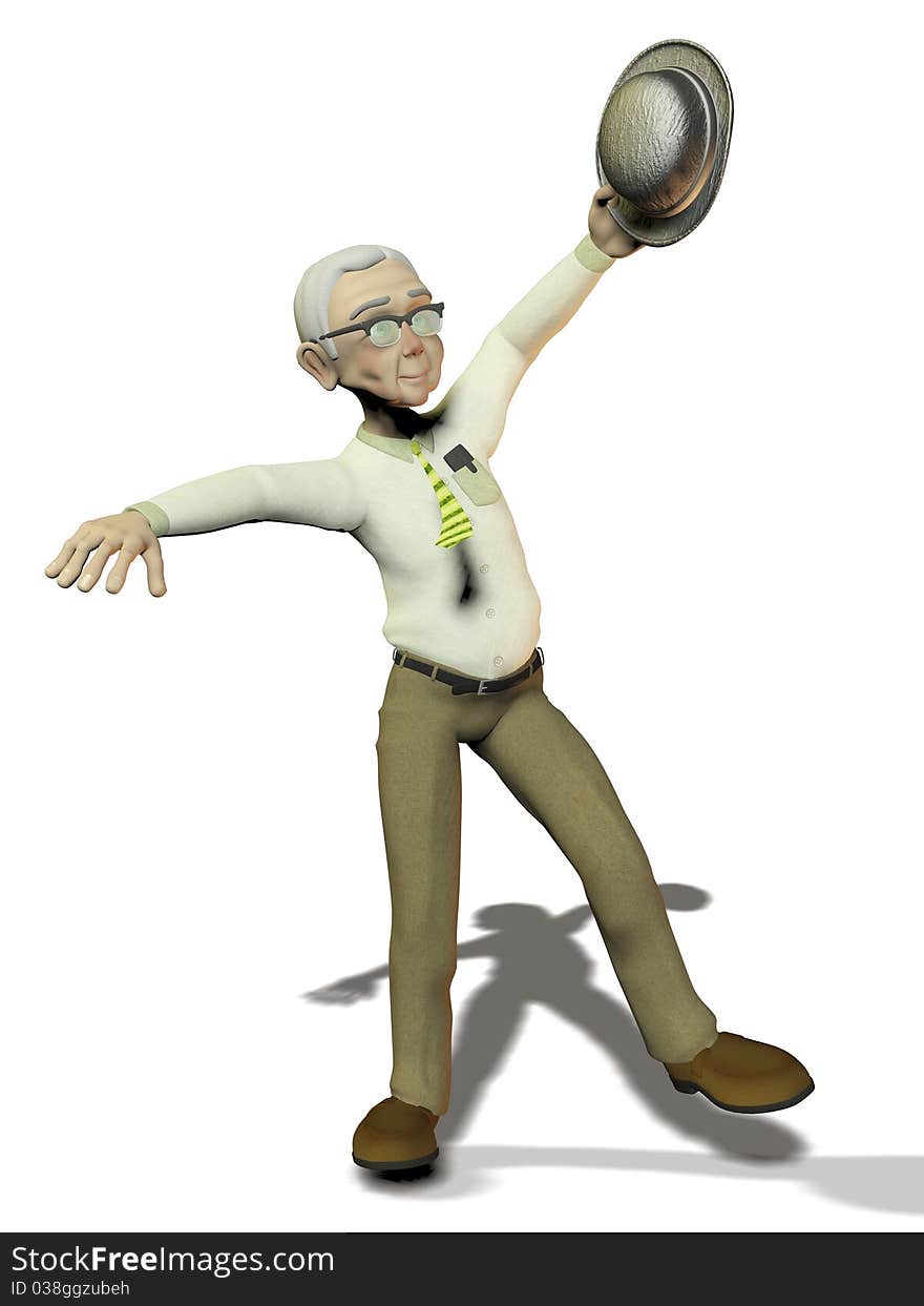 Active elderly man on white background