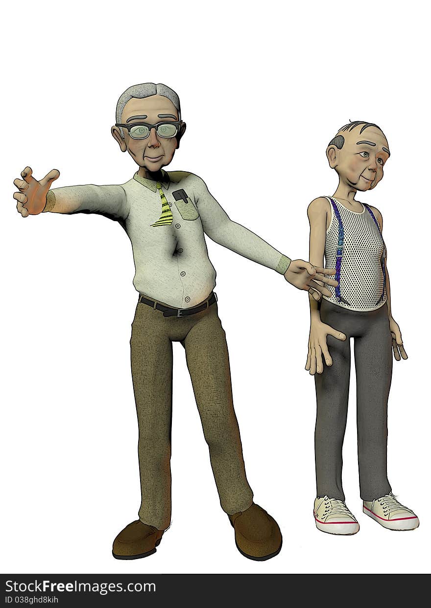 Two elderly gentlemen on white backgound