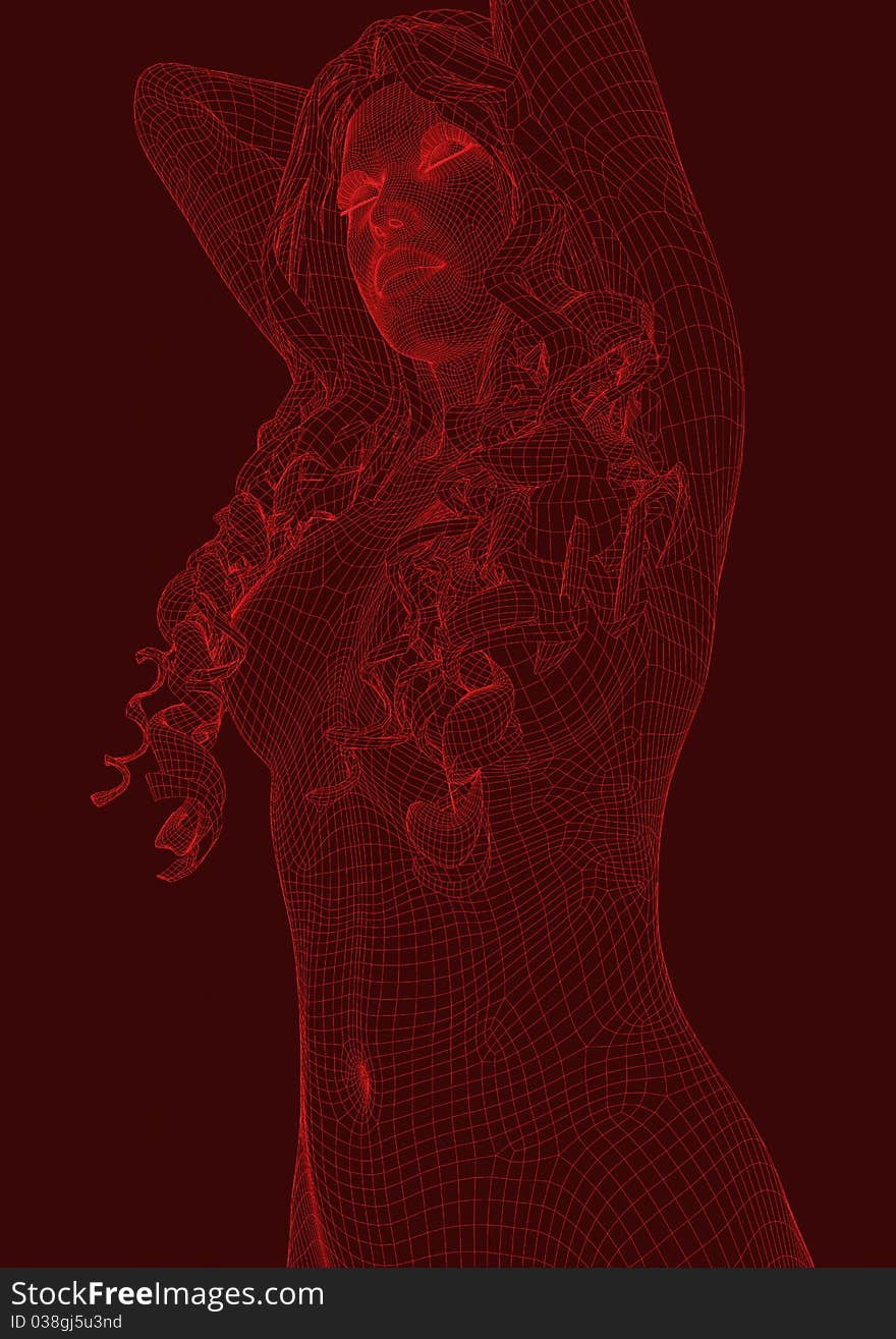 Mesh woman on red background