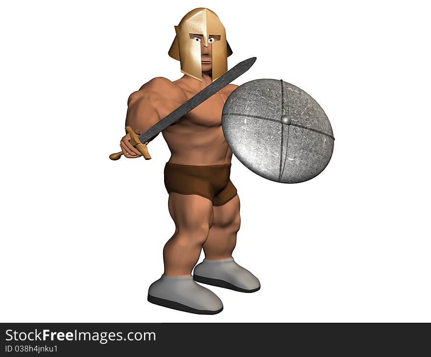 Warrior with helmet and sword. 3d render.