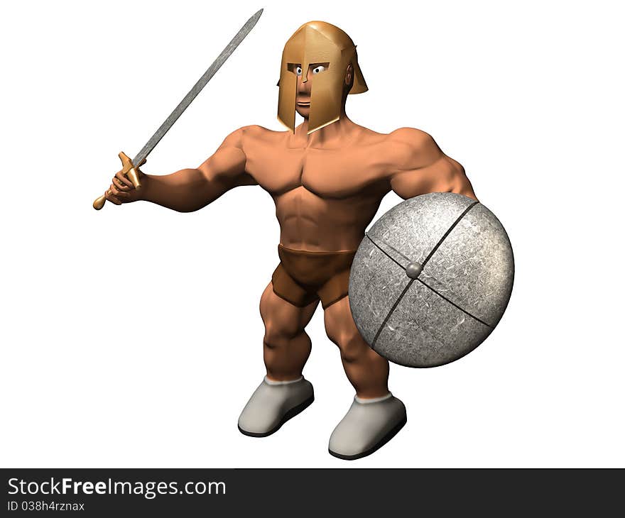 Warrior with helmet and sword. 3d render.