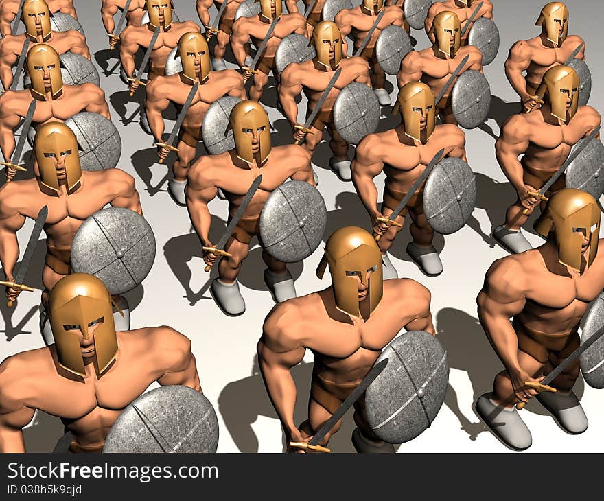 Warriors with helmet and sword. 3d render. Warriors with helmet and sword. 3d render.