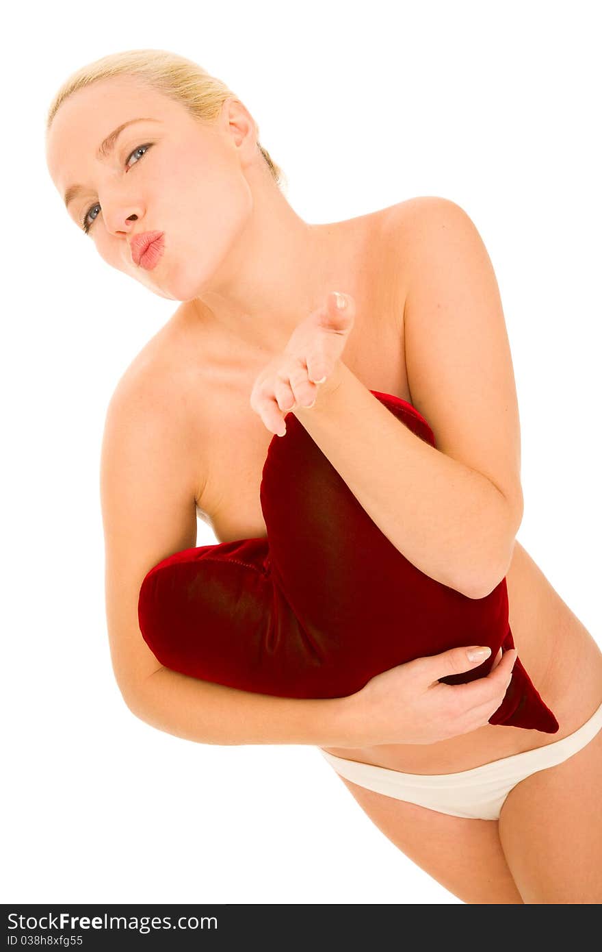 Naked Woman With Heart-shaped Pillow