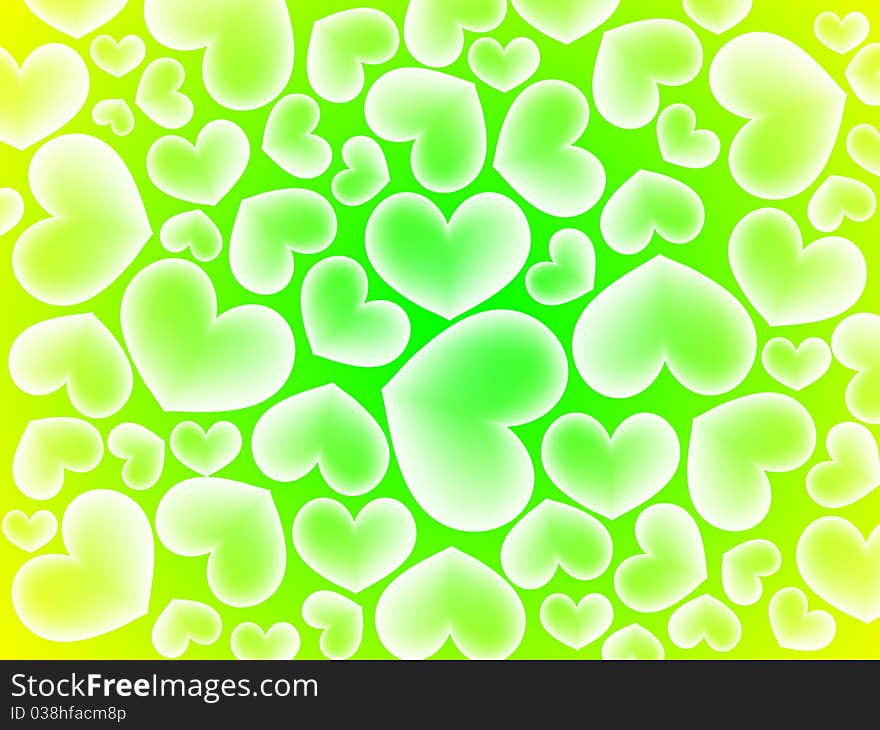 Vector abstract yellow and green hearts background. Vector abstract yellow and green hearts background