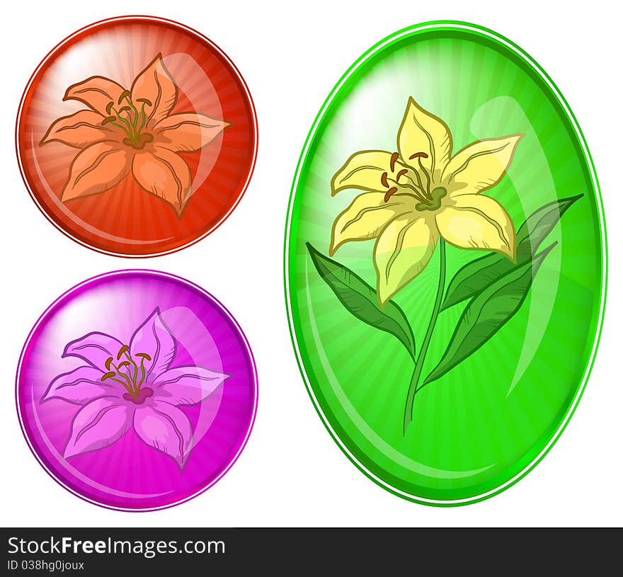 Flower lily, buttons set