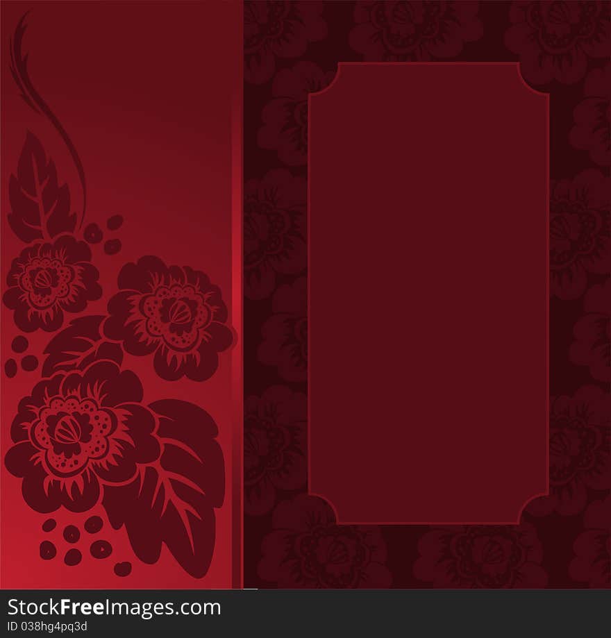 Red asymmetrical frame with a floral composition. Red asymmetrical frame with a floral composition