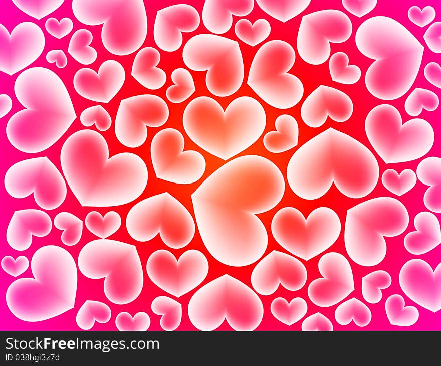 Vector abstract red and pink hearts background. Vector abstract red and pink hearts background