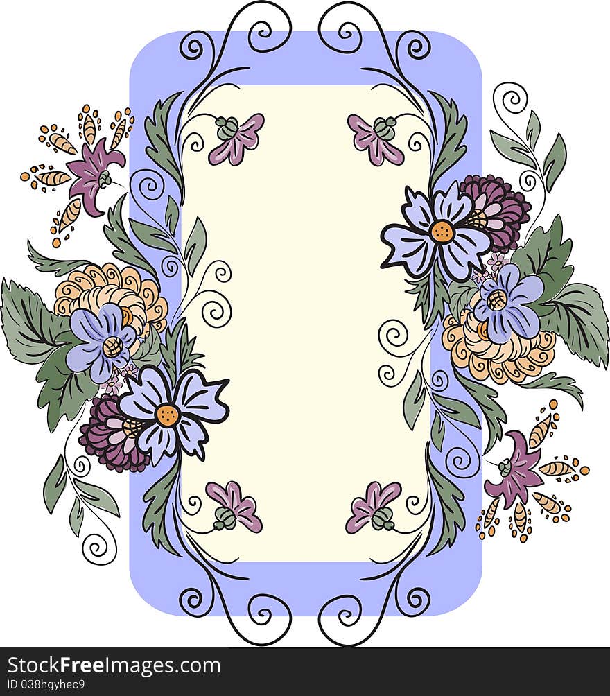 Vertical frame is made of hand-drawn flowers. Vertical frame is made of hand-drawn flowers