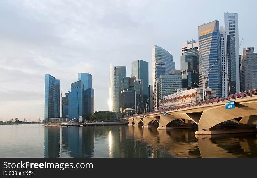 Esplanade Bridge leading to financial district in Singapore. Esplanade Bridge leading to financial district in Singapore