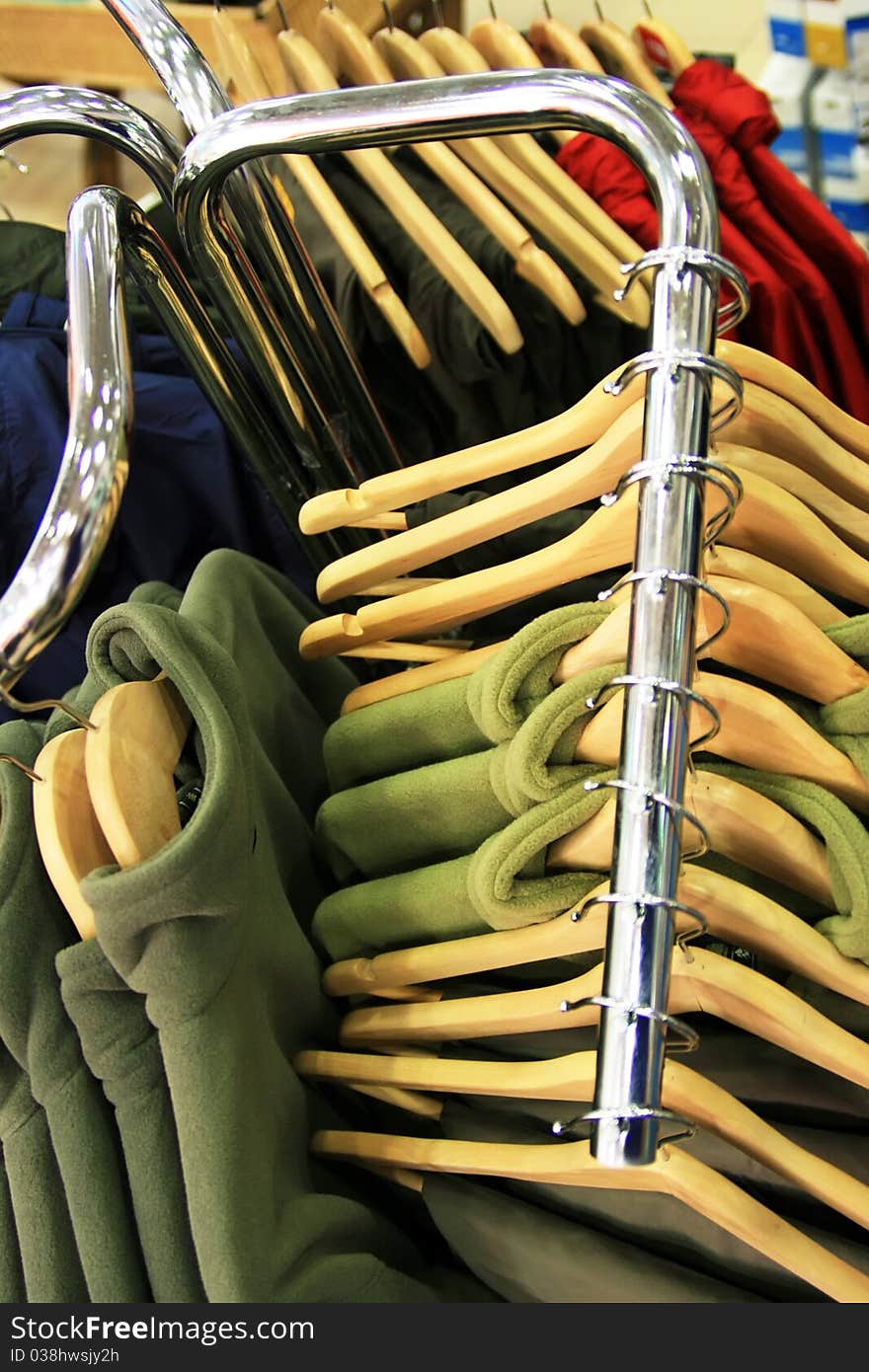 Clothes hangers on a rail