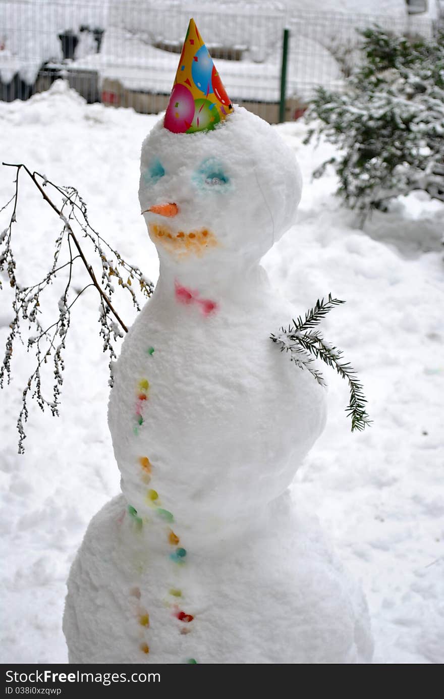 Image of a snowman going to a party. Image of a snowman going to a party