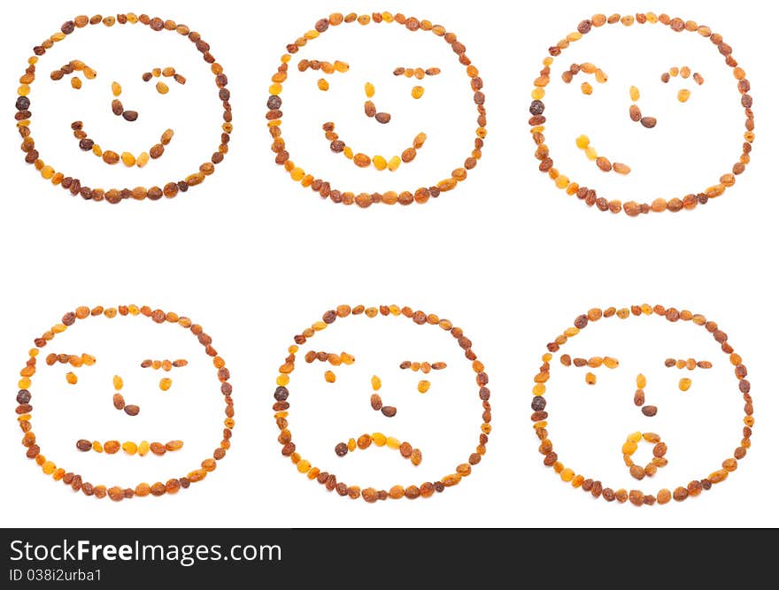 Cute smile faces made by raisins