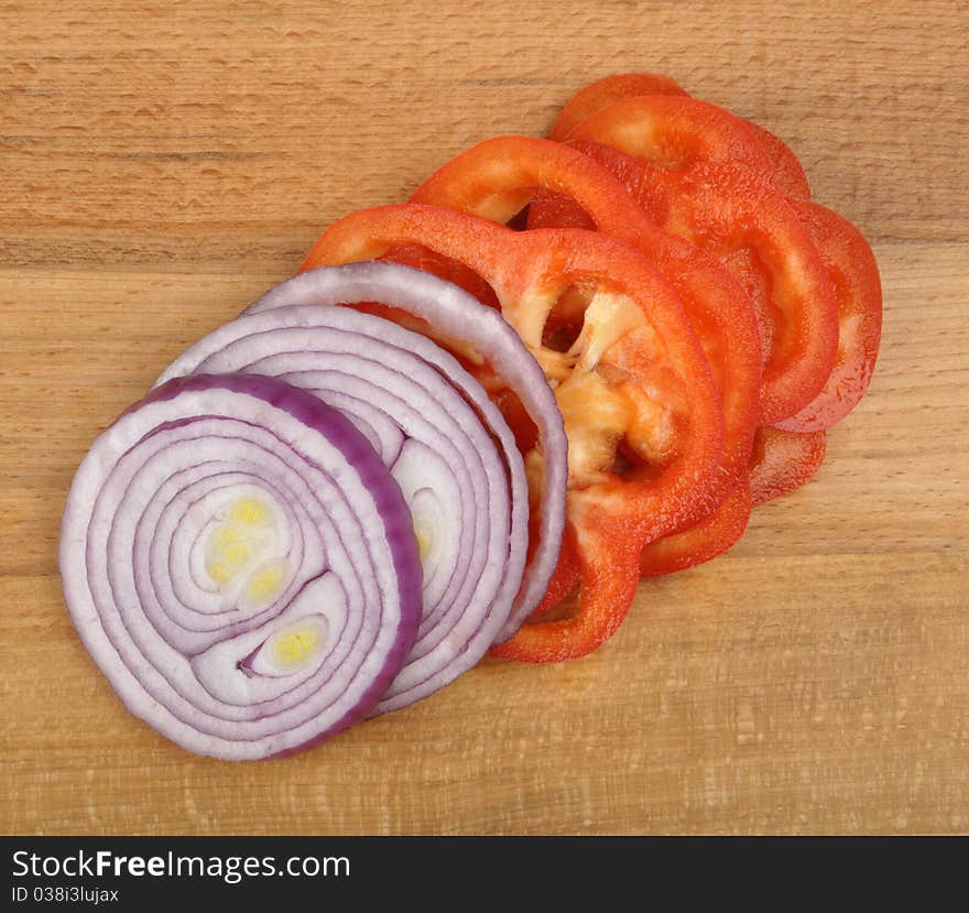 Sliced onion and pepper