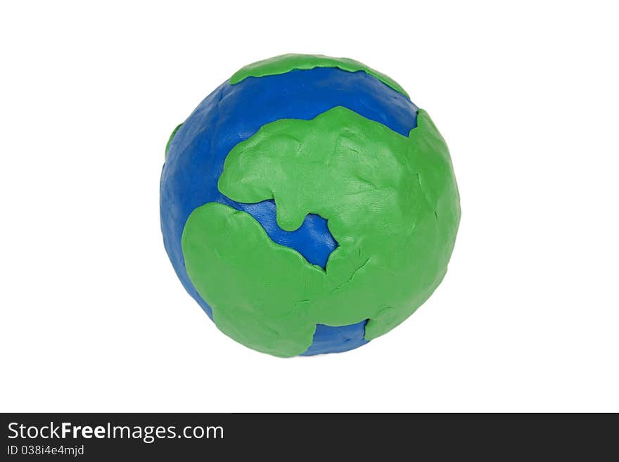 Model of the globe, made of clay, on white background. Model of the globe, made of clay, on white background