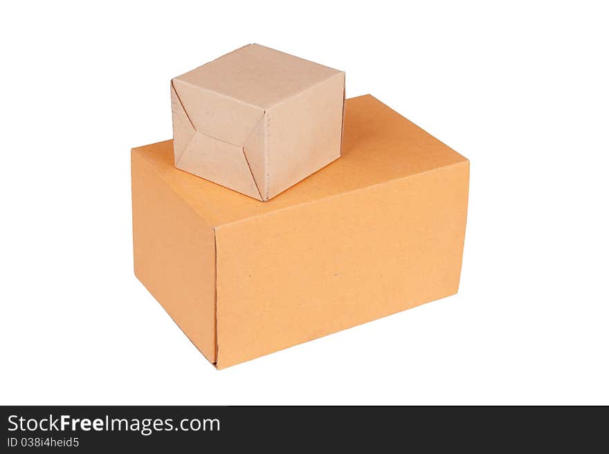 The two packing boxes of various sizes, lying on a white background. The two packing boxes of various sizes, lying on a white background