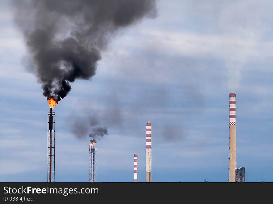 Air Pollution of Refinery Flares and smokestack. Air Pollution of Refinery Flares and smokestack