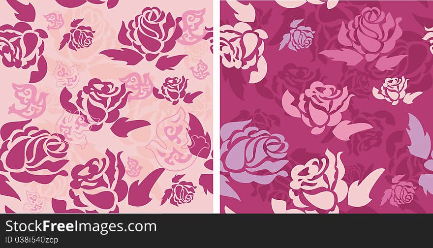 Romantic rose with dove pattern, vector.