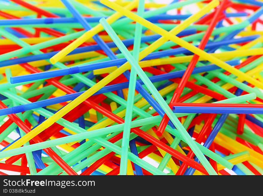 Colorful drinking straws. Focus on foreground