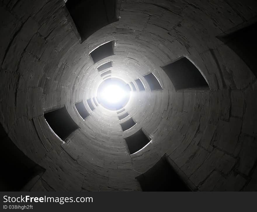 Tower photographed from the inside, upwards. Tower photographed from the inside, upwards.