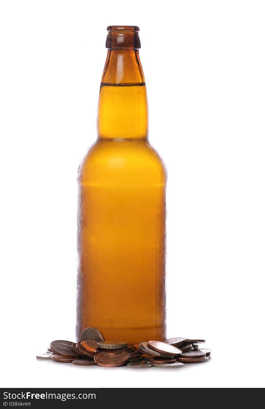 Beer bottle with sterling money