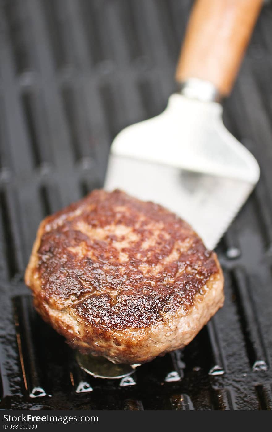 Chop on frying pan closeup