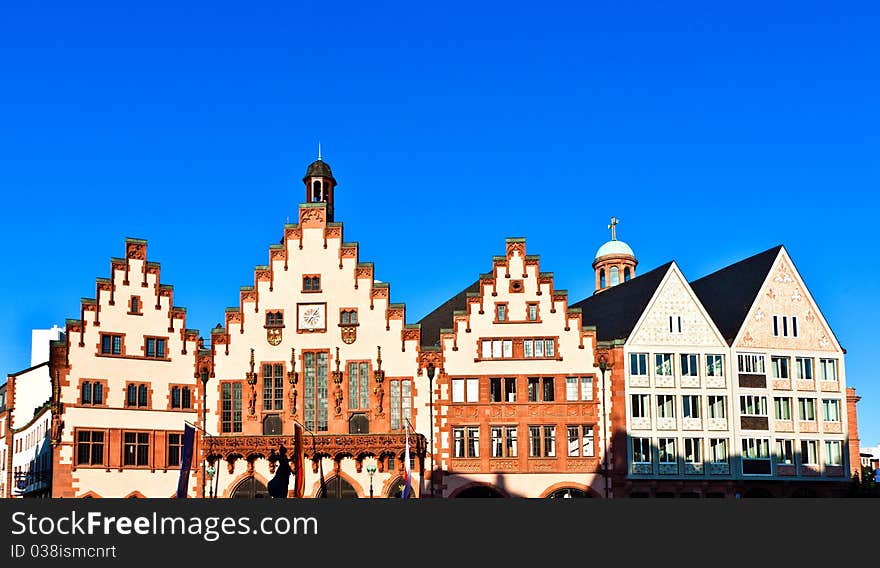 Famous Roemerberg in Frankfurt, the former historic city center