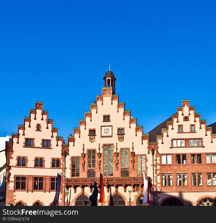 Famous Roemerberg in Frankfurt, the former historic city center