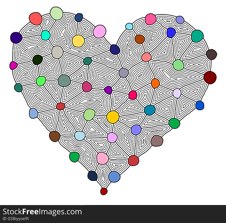 Big heart with colored circles and the net, vector illustration