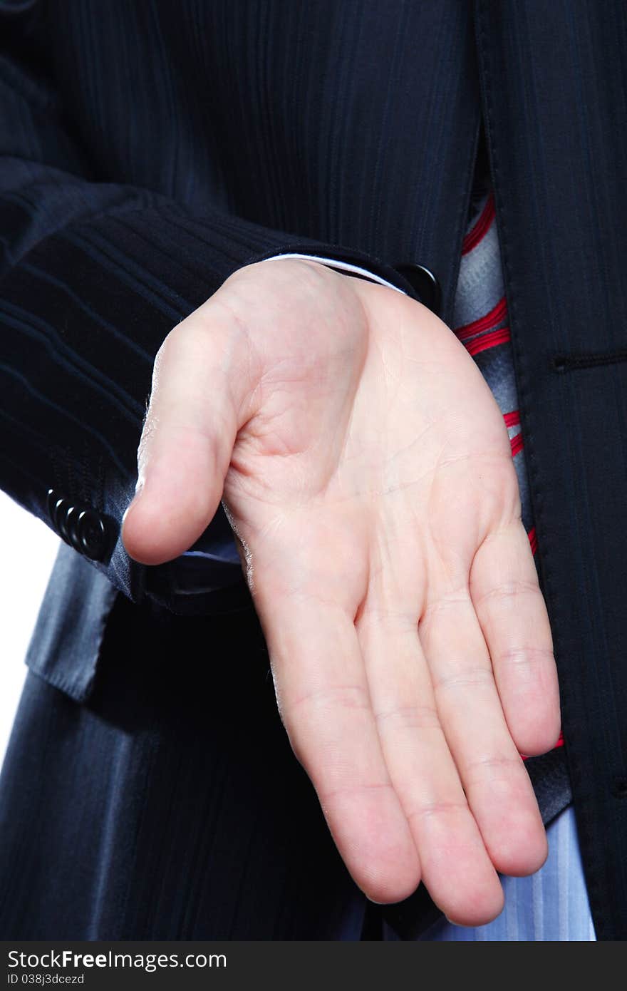 A businessman with an open hand