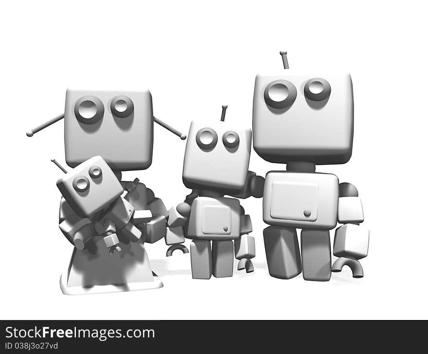 3D White Robot Family.