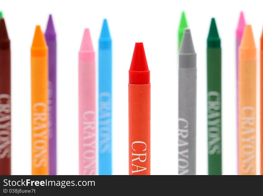 Colorful crayons isolated on white background