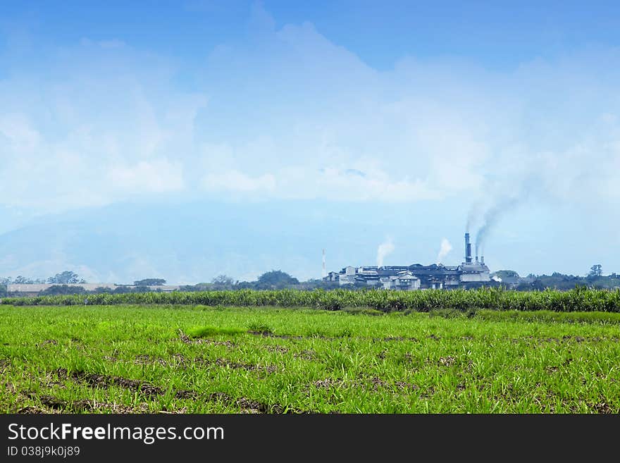 Landscape with factories polluting the environment and nature