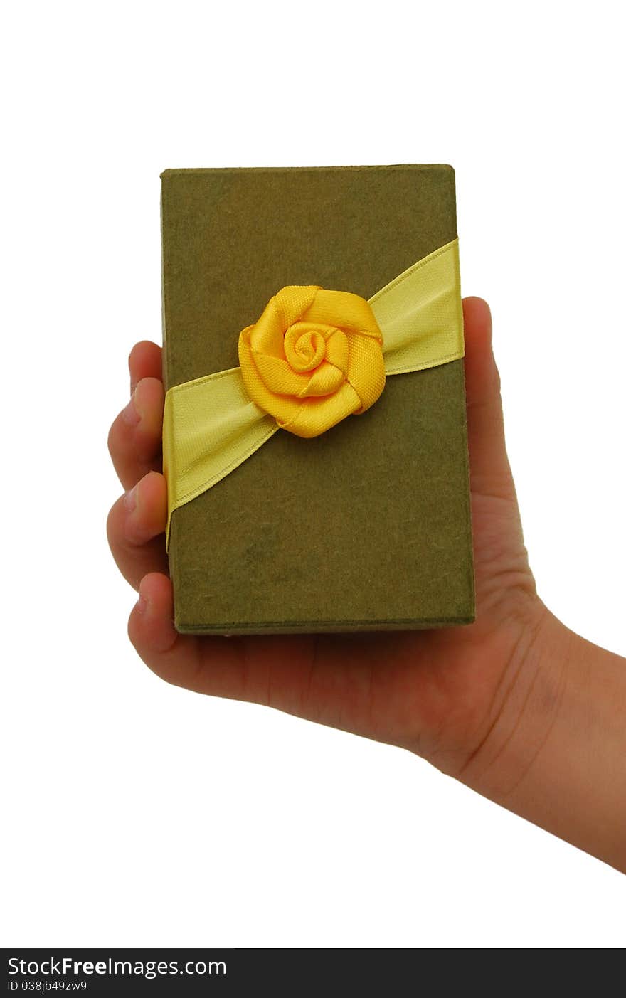 Hand with a small green gift box