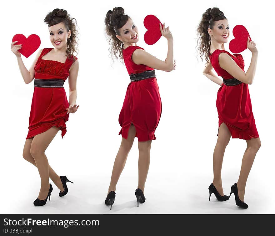 Women in a red dress shows the heart