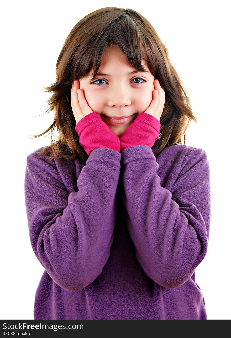 Little girl on white background