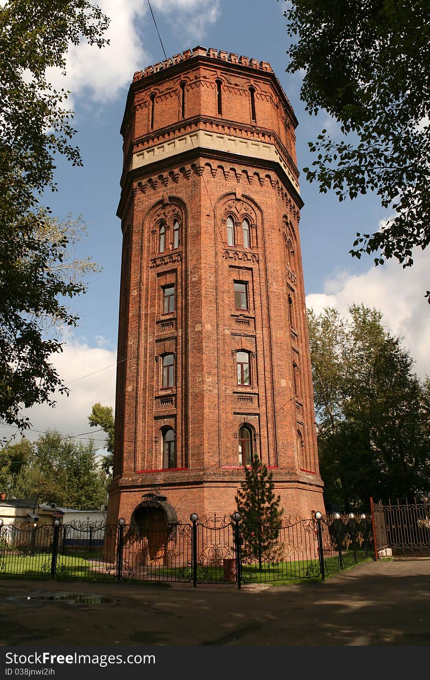 Old water tower with a unique architecture in the city of Tomsk