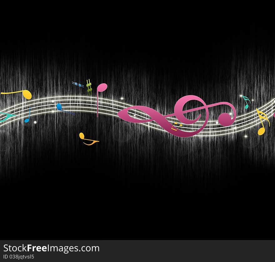 Colorful music notes on a black background