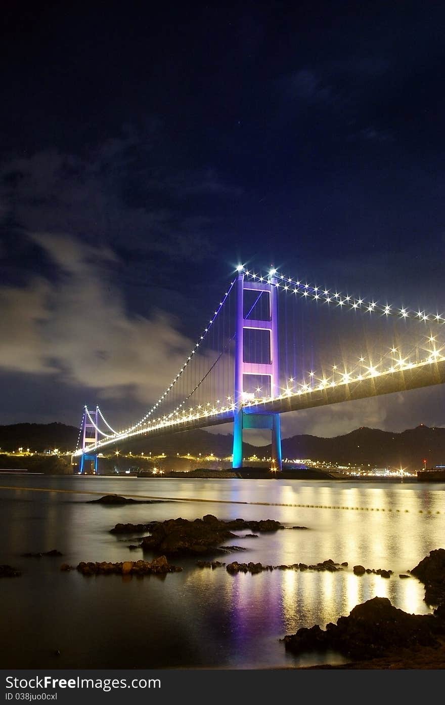 Tsing Ma Bridge In Hong Kong At Night