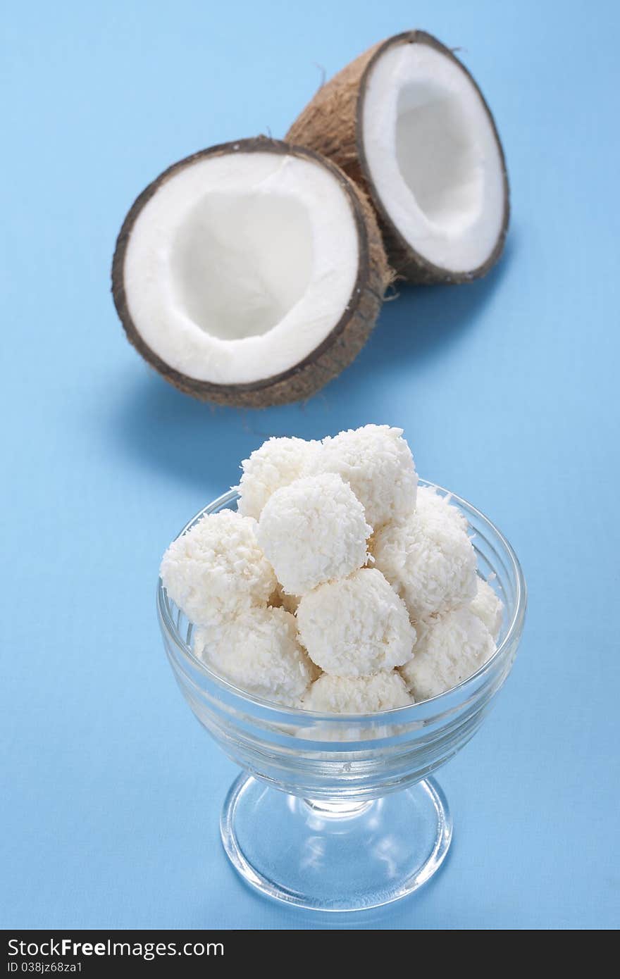 Homemade coconut candies in a bowl