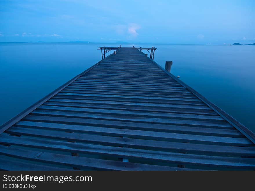 Sea bridge during twilight time long exposure technique