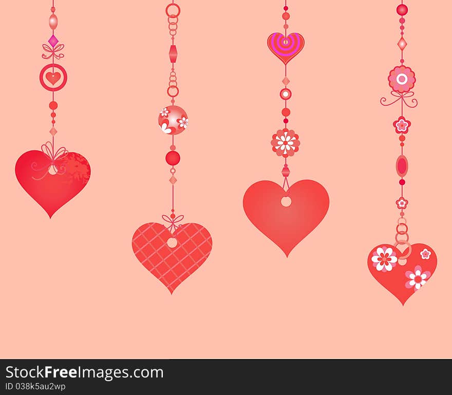 Vector Illustration of Decorative Wind Chimes with fanky heart shapes design