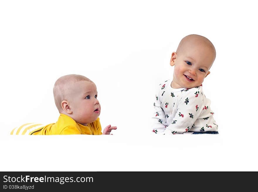 S play on the floor laughing.isolated on a white background. S play on the floor laughing.isolated on a white background.