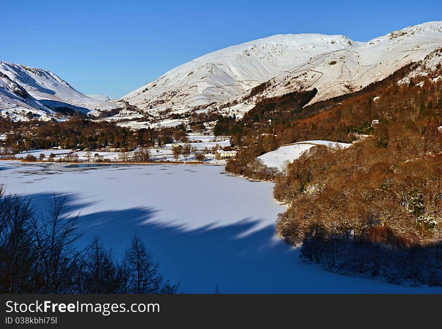 Frozen Grasmere and Dunmail Raise