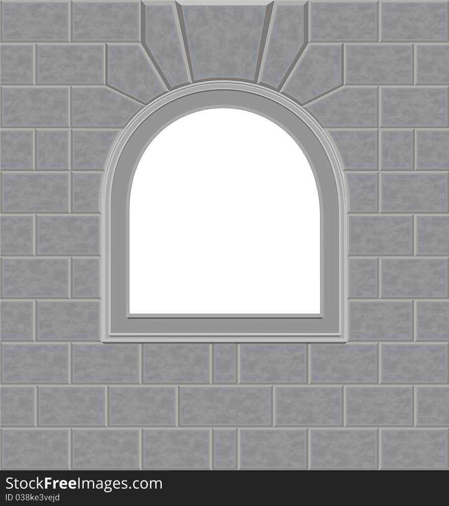 Semicircular window in stone wall