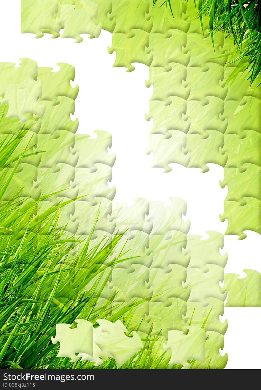 Green grass in the form of puzzles as a background