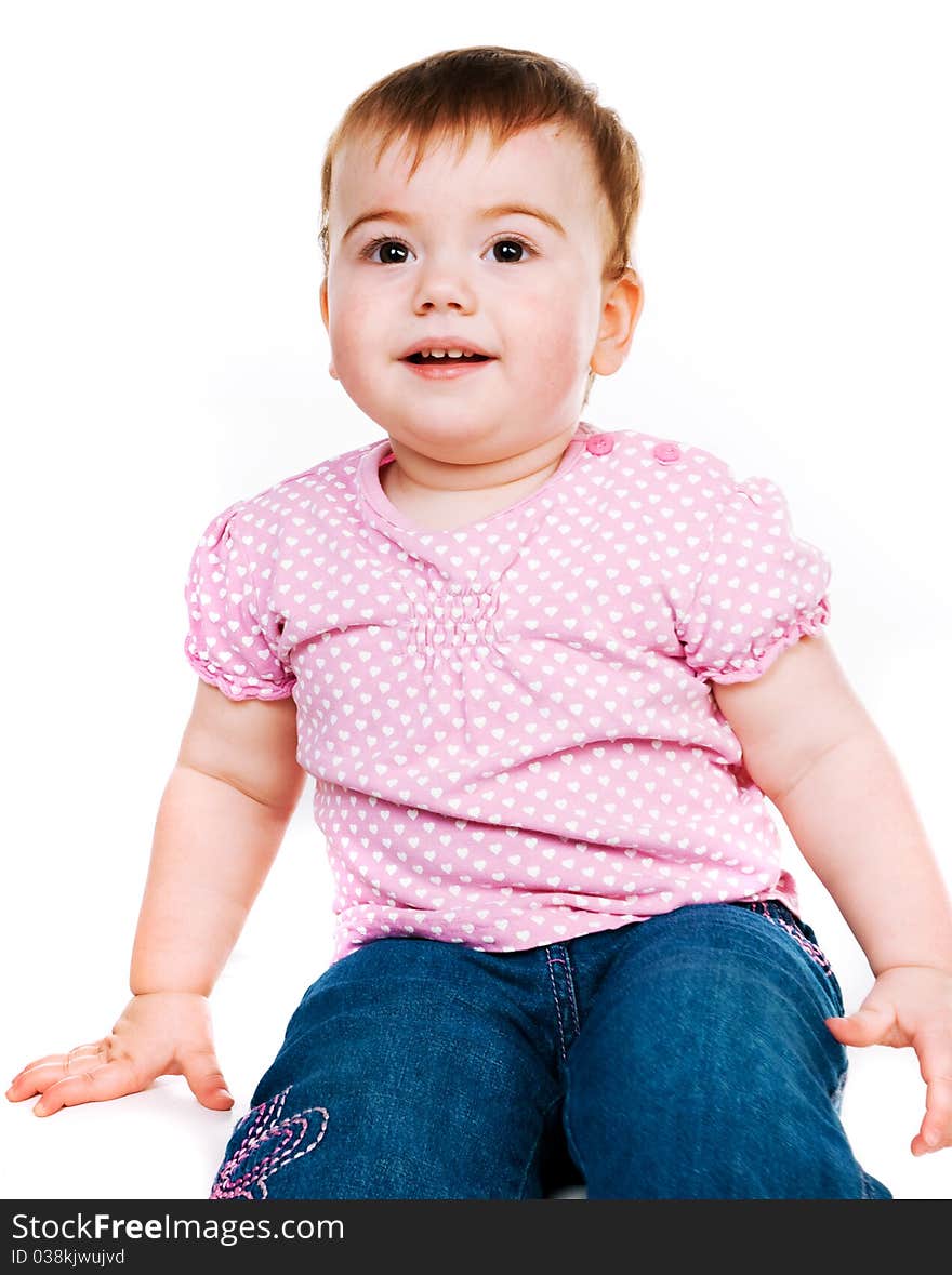 Small child on a white background