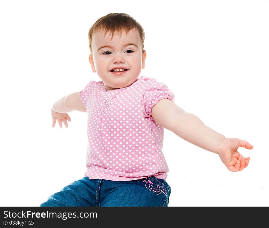 Small child on a white background