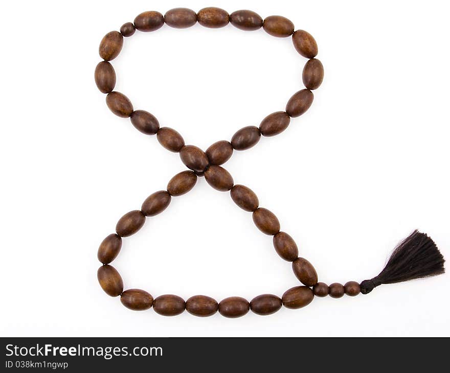 Cherrywood Rosary in Form of Eight on a White Background