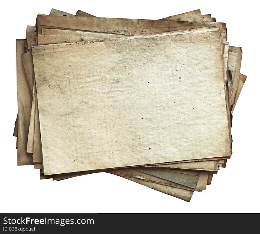 Stack of old papers isolated on white background with clipping path